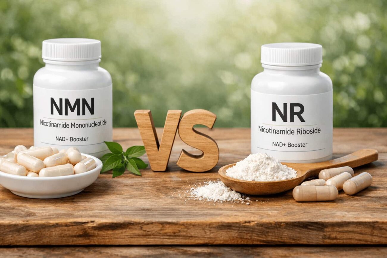 NMN vs NR comparison supplements capsules and powder for NAD plus energy and anti aging support