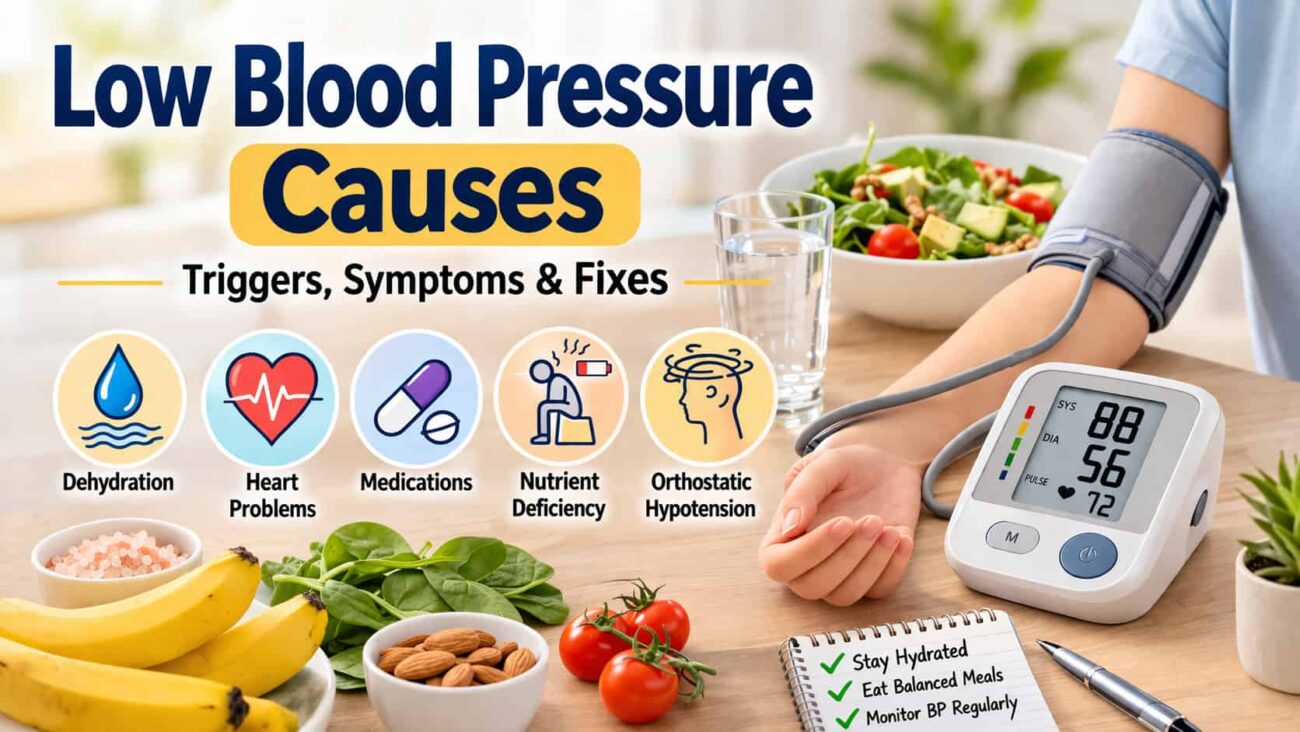 low blood pressure causes symptoms and treatment guide infographic