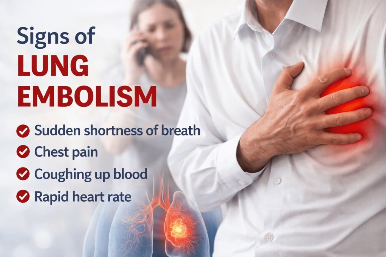 signs of lung embolism symptoms including chest pain shortness of breath and warning signs illustration